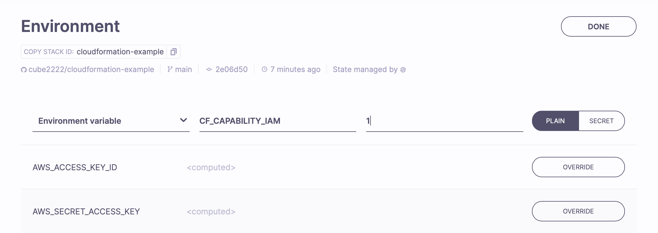 Acknowledging the CAPABILITY_IAM capability by setting the CF_CAPABILITY_IAM environment variable.